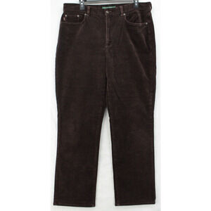 LAUREN RALPH LAUREN Women Straight Leg Pants Brown Corduroy Preppy Size 14 36x31
